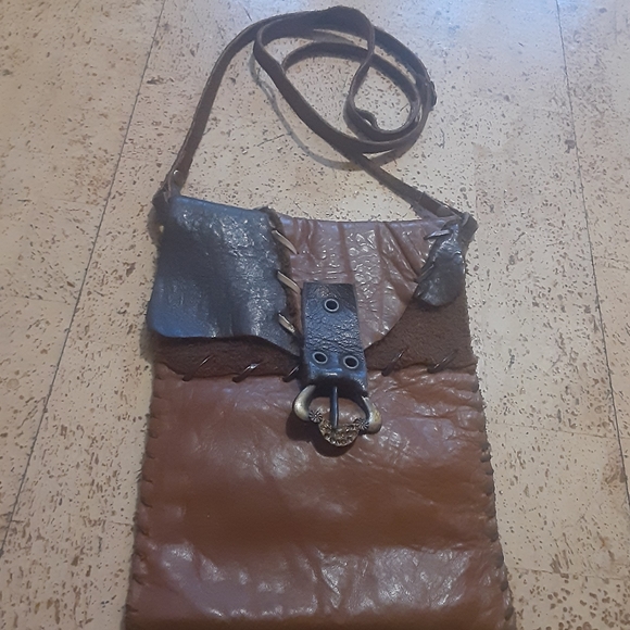 Vintage Boho Brown Genuine Leather Crossbody Purse/ Bag- Size Small - Picture 2 of 12